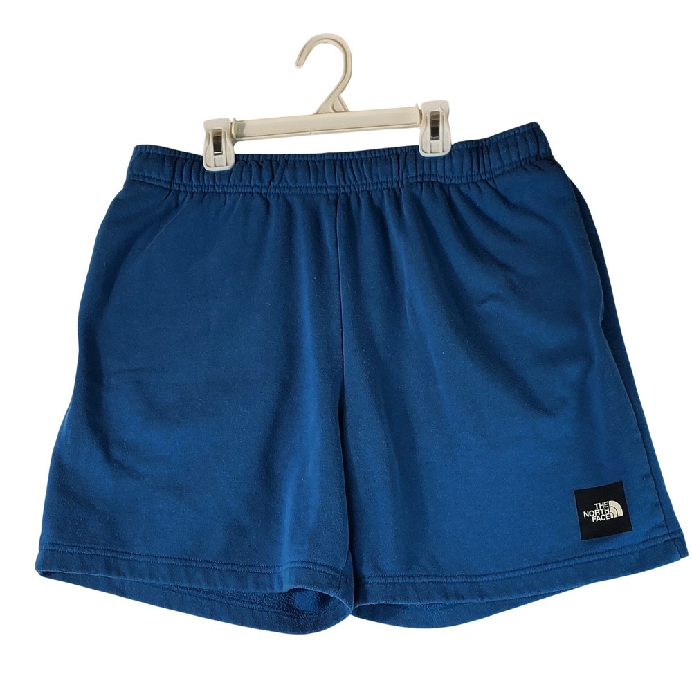 The North Face Mens Blue Fleece Sweat Shorts Size Large Logo Patch Drawstring